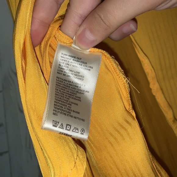 FREE PEOPLE Serena Silky Stripe Shirt carrot ginger yellow Long Sleeve Blouse - Picture 10 of 12